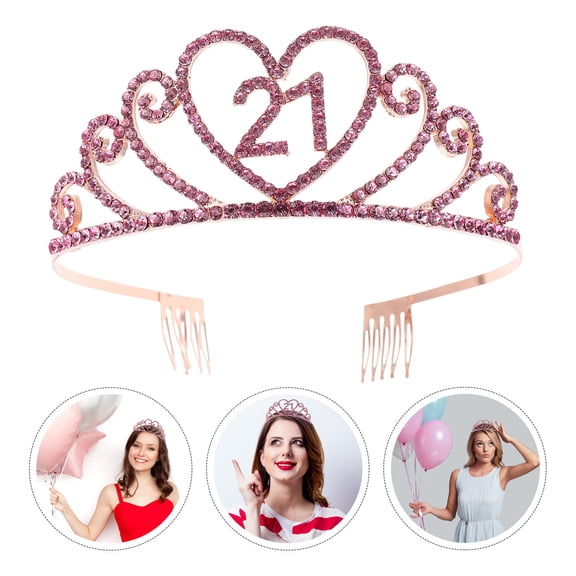 UPKOCH Happy Birthday Crown For Girls Crown Headband Alloy Rose Gold 1Pcs