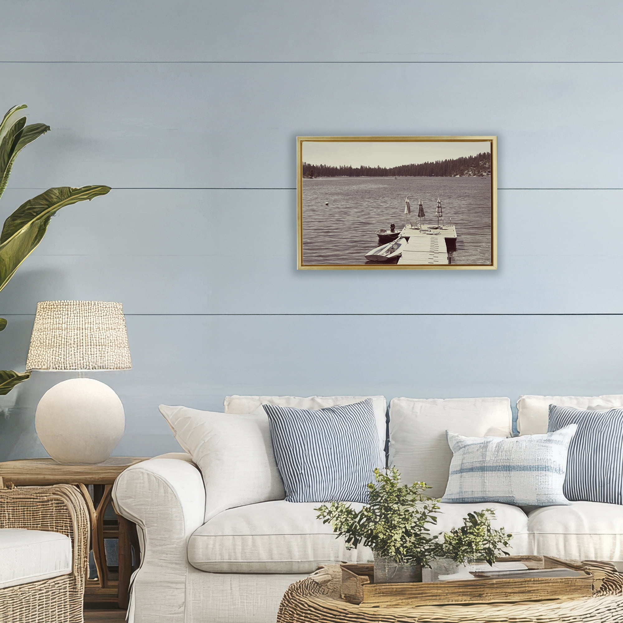 Stupell Industries Vintage Lake Life Dock Gold Framed Floater Canvas Wall Art, design by Gemma Bardot