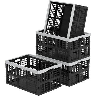 Plastic Collapsible Milk Crates, Collapsible Storage Bins, Foldable Baskets, 42 Liters, Pack of 4 in Black