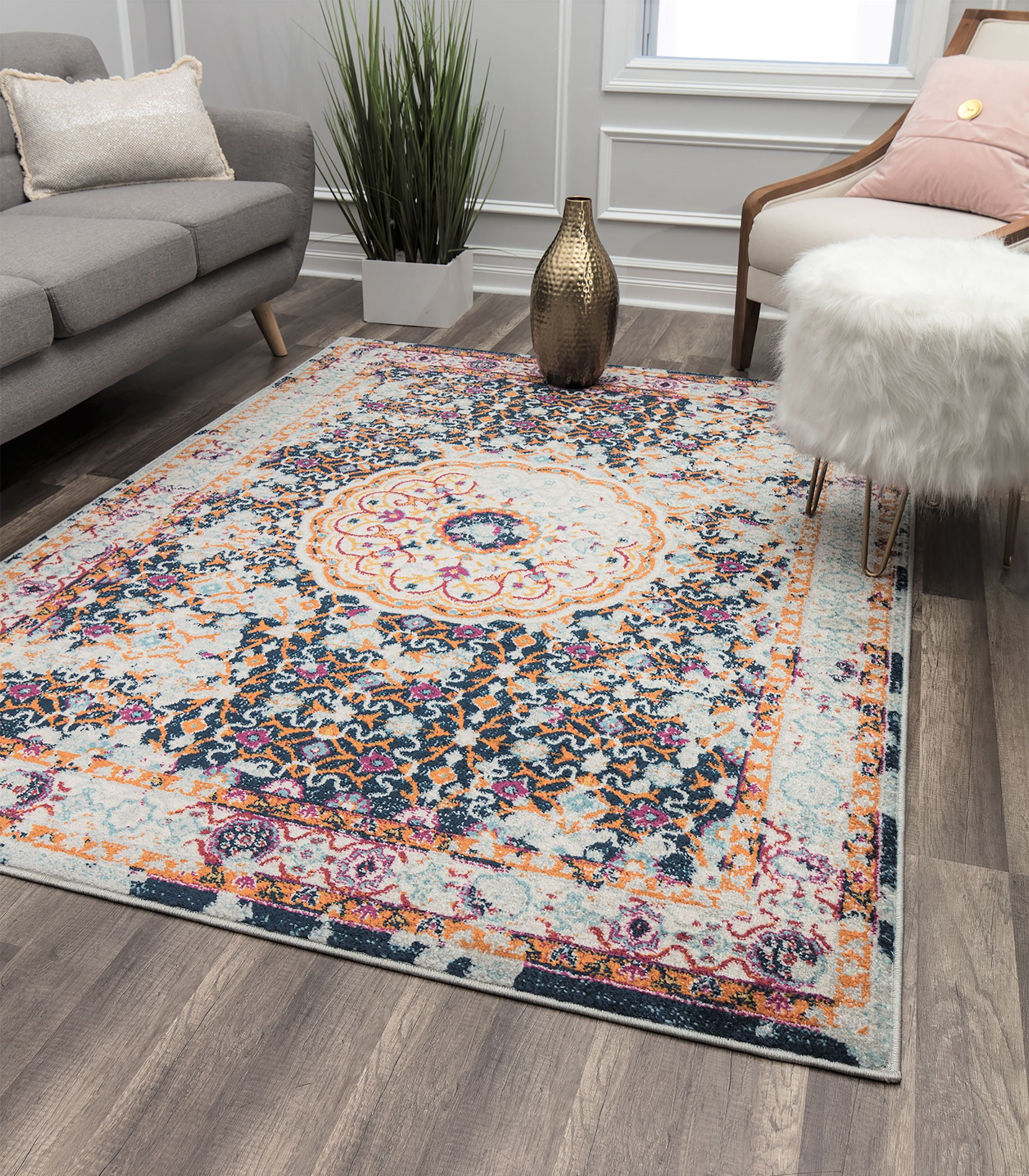 Rugs America Kaia Collection Navy Vintage KA45A Contemporary Geometric