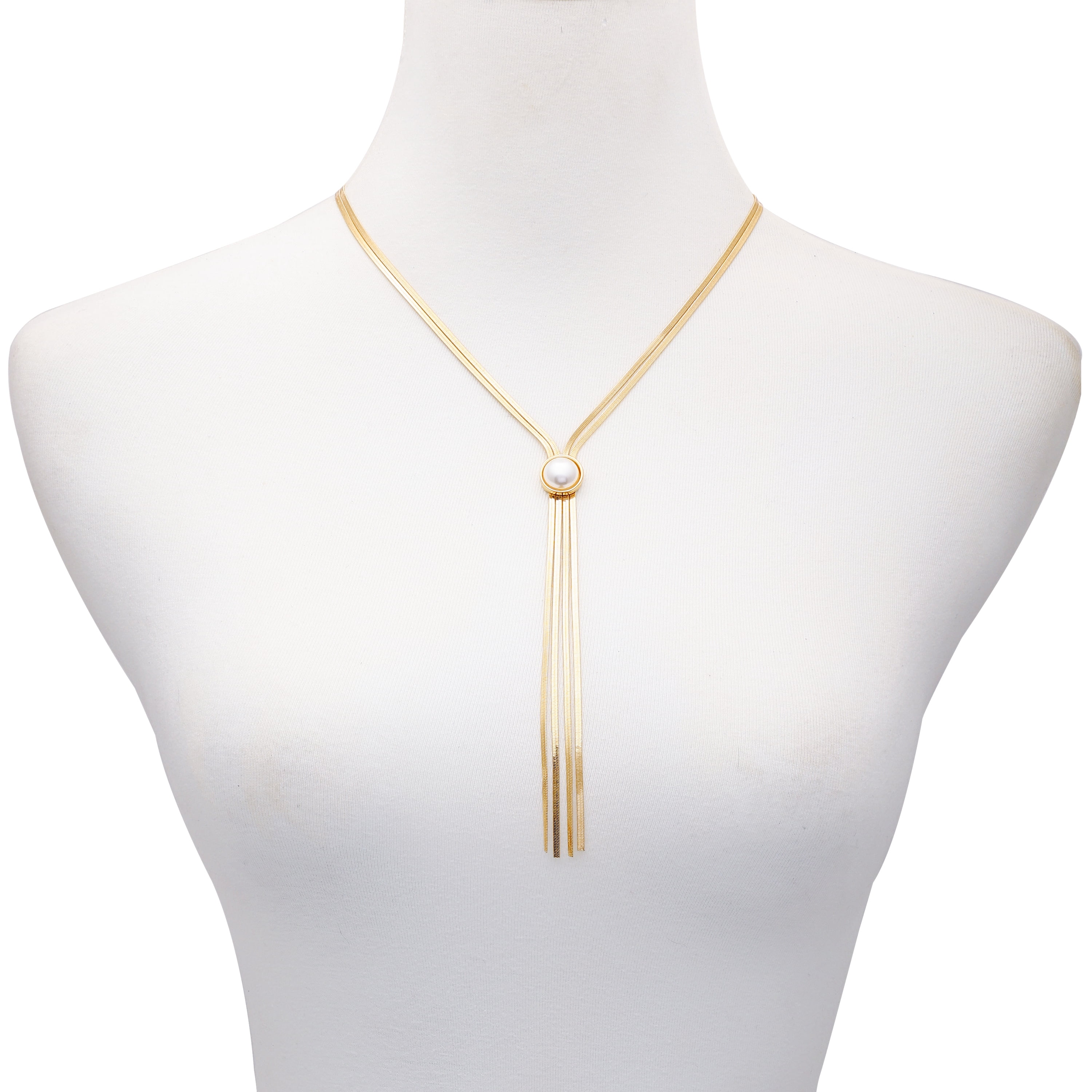 Time and Tru Women's Gold Tone Double Strand Y-Necklace with Faux Pearl