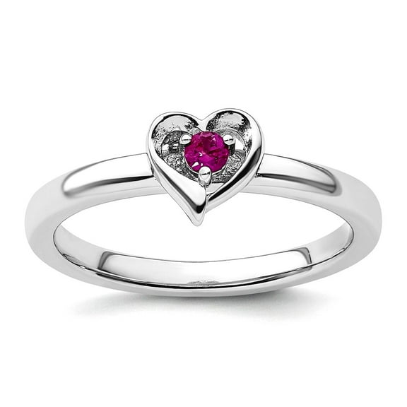 2.25mm 925 Sterling Silver Polished Prong set Stackable Rhodolite Garnet Love Heart Ring Size 10 Stackable Ring for Wome