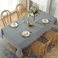 thumbnail image 2 of Rectangle Cotton Linen Tablecloth: New Chinese Style Retro Table Cloth with Tassel, Multi Size Wrinkle Free Decorative Tablecloth, Rustic Farmhouse Kitchen Table Cover (D, 55''×79''), 2 of 10