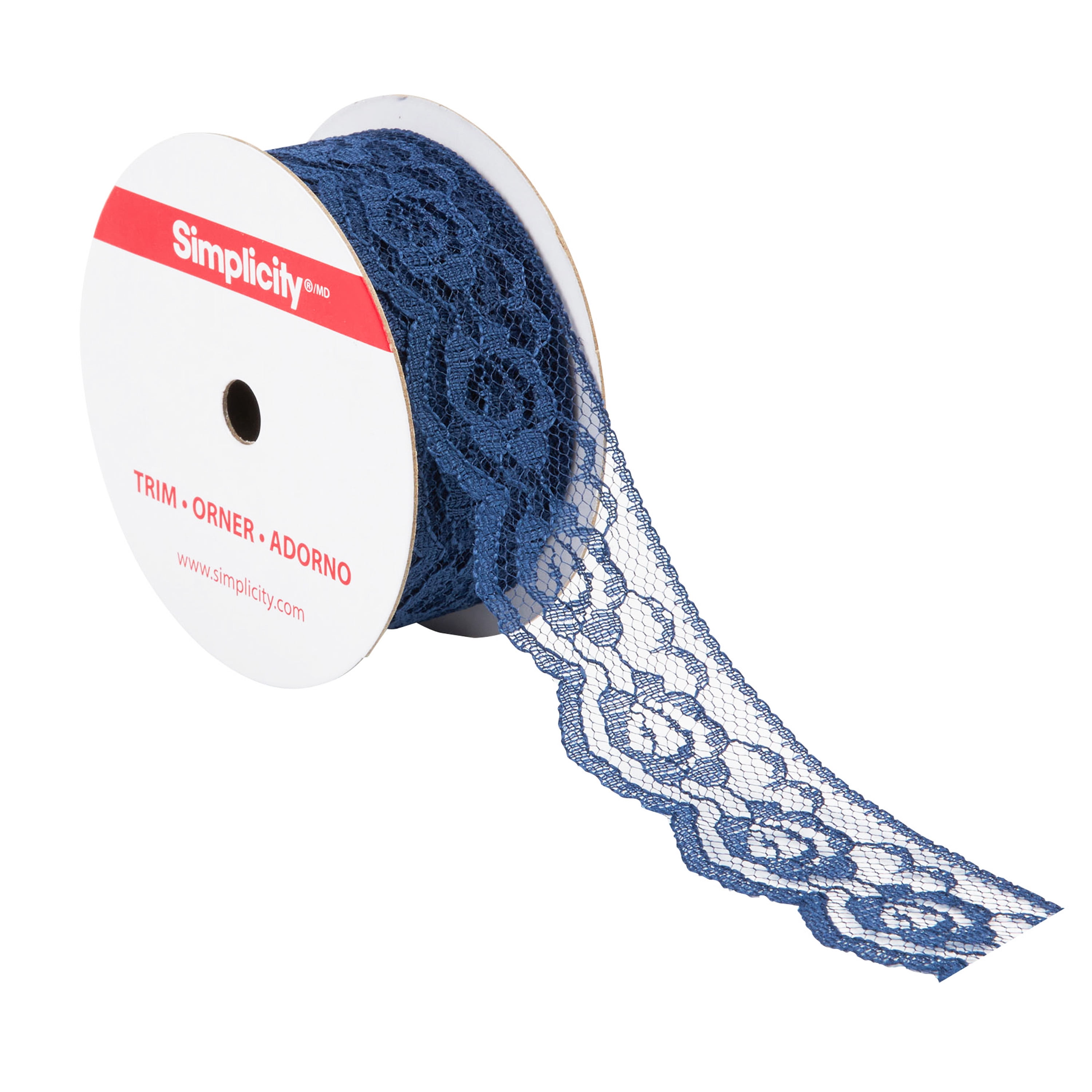 (3 pack) Simplicity Trim, Navy 1 1/4 inch Rose Lace Trim Great for Apparel, Home Decorating, and Crafts, 3 Yards, 1 Each