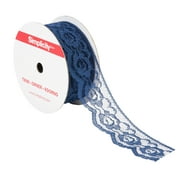 Simplicity Trim, Navy 1 1/4 inch Rose Lace Trim Great for Apparel, Home Decorating, and Crafts, 3 Yards, 1 Each