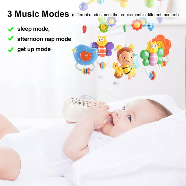 Lit Bébé Mobile, Jouet Mobile pour Bébé avec Musique, Minuterie et