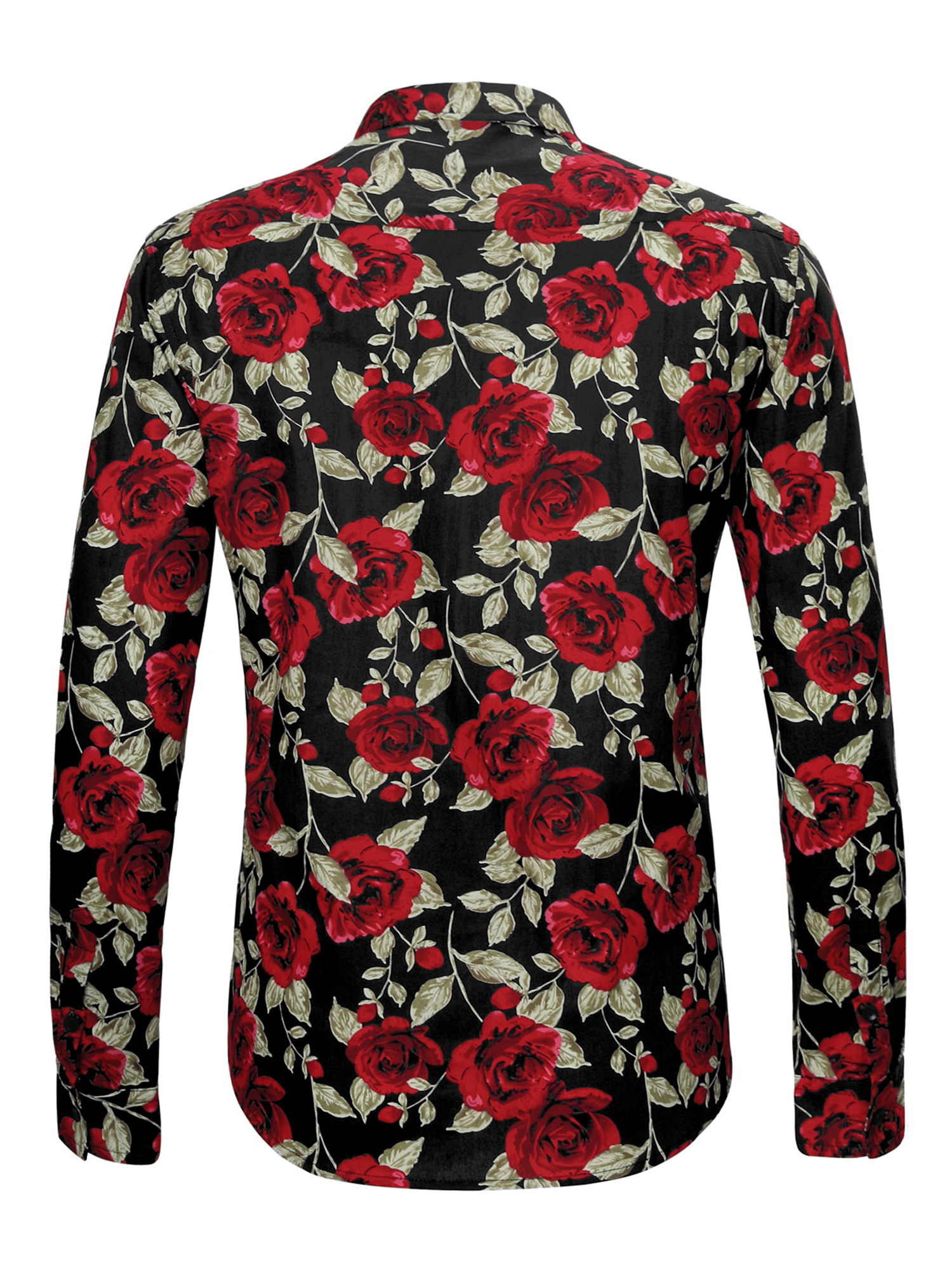 MODA NOVA Big & Tall Men's Floral Point Collar Long Sleeve Hawaiian Shirt Black Rose 3XLT - image 3 of 6