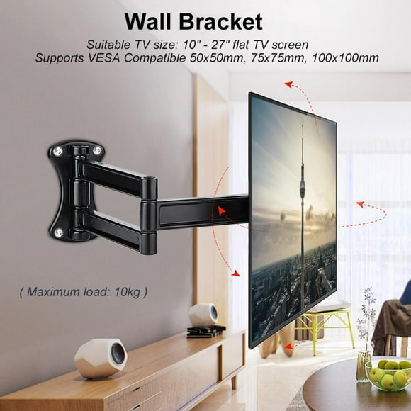 TV Bracket, Up To 10Kg Aluminum Alloy Wall Mount, For 10-27 Inch Flat TV LED LCD Screen