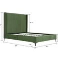 thumbnail image 3 of Mid-Century Modern Queen Bed Frame with Velvet Upholstered Headboard in Moss Green, Elegant Platform Bed with Wood Slat Support, 3 of 10