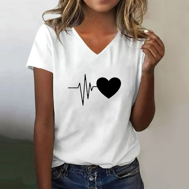 T-Shirt à Manches Courtes pour Femmes Seductiva Économies du Printemps Liquidation Hauts d'Été pour Femmes Mignon Cœur Graphique Col Rond Manches Courtes Coupe Régulière T-Shirt Décontracté T-Shirts T-Shirt Hauts
