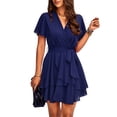 thumbnail image 3 of YNIQUE Women's Casual Dress V-Neck Short Sleeve Waist Tie Ruffle Chiffon Elegant Short Dresses, 3 of 7