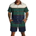 thumbnail image 2 of Hearthz Men's Summer 2 Piece Outfits Striped Print Short Sleeve Button Down Shirt and Beach Shorts Set Summer Tracksuits Set with Pockets, 2 of 6