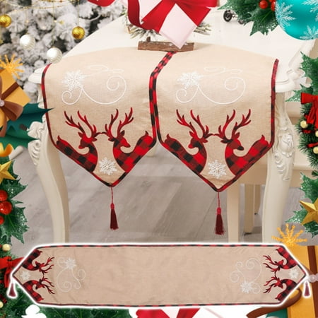 

BTJX Christmas decoration Christmas Supplies Creative Kitchen Home Decor Burlap Tablecloths Christmas Embroidery Table Runners