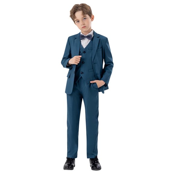 Boys Wedding Ring Bearer Tuxedo Suit 5 PCS Gentlemen Outfits Blazer Dress Shirts Pants Vest Bowtie Formal Dresswear 11 Years, Green