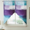 thumbnail image 6 of Turquoise Purple Kitchen Window Curtains, Swag Curtains Valance for Bedroom Living Room Bathroom, Geometric Abstract Modern Oil Painting Rod Pocket Window Curtain Block Drapes 2 Panels 36"x45", 6 of 7