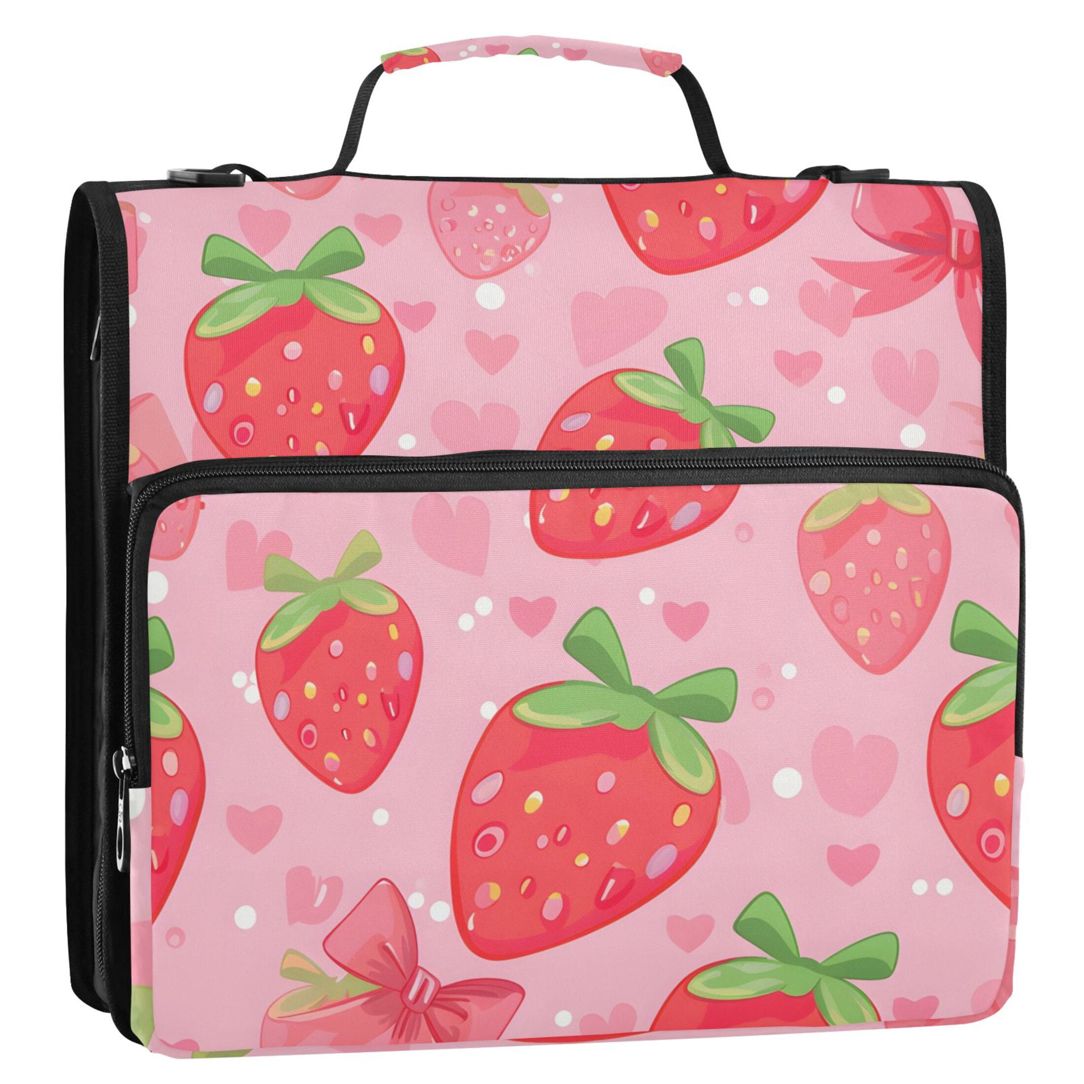 ALAZA Zipper Binder Strawberry and Heart 3 Ring Trapper Keeper File Folder Organizer Bag