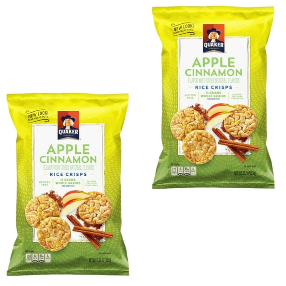 ( 2 Pack ) Quaker Apple Cinnamon Popped Rice Crisps, 3.52oz Individual Packed Snack Gluten Free