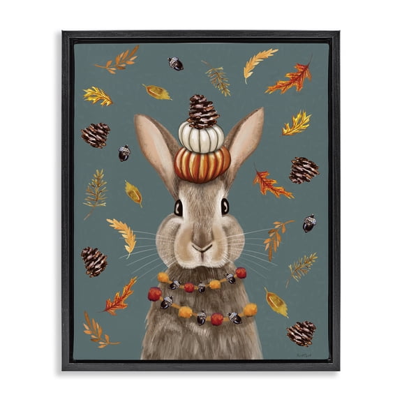 Stupell Industries Farmhouse Festive Autumnal Hare Black Floating Frame Canvas Art, 17 x 21, by Elizabeth Tyndall