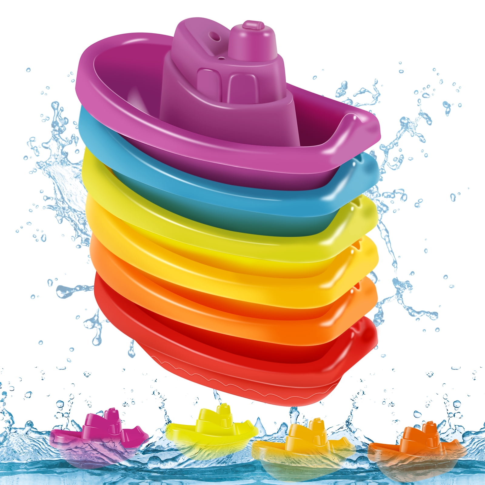 6Pcs Baby Bath Boat Toy Floating Ship Bath Toy Colorful Stackable Bath Toys Fun Baby Bath Time Connectable Boats Toy Water Baby Bath Toys Set Pool Beach Floating Boat Toys for Kids