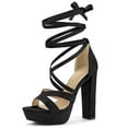 thumbnail image 1 of BLISSFUL STEP Women's Lace Up Platform Chunky High Heel Sandals, 1 of 7