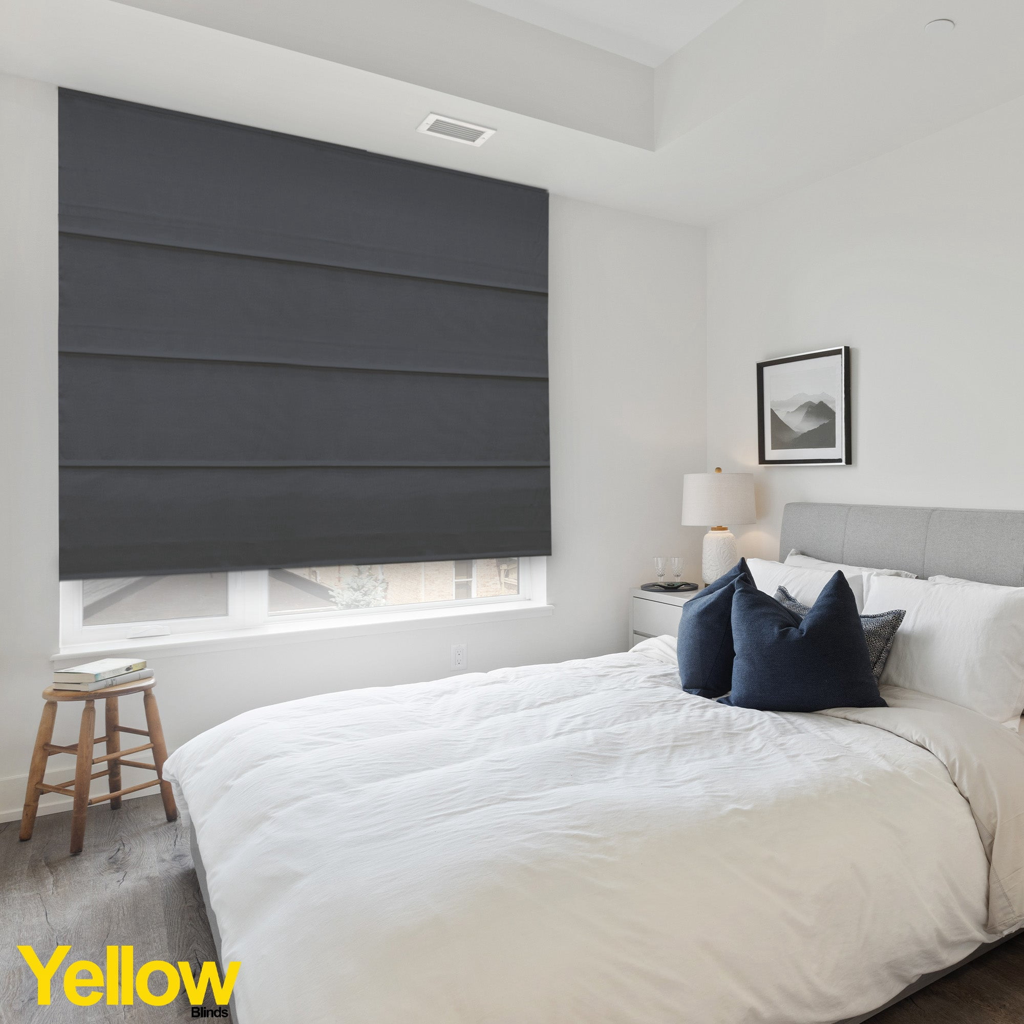 Yellow Blinds Cordless Light Filtering Roman Shade, Riverside Grey - 29"W X 72"H