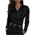 thumbnail image 2 of Craaazy Women's Casual Solid Color Long-Sleeved Cozy Satin Shirts Gifts, 2 of 7