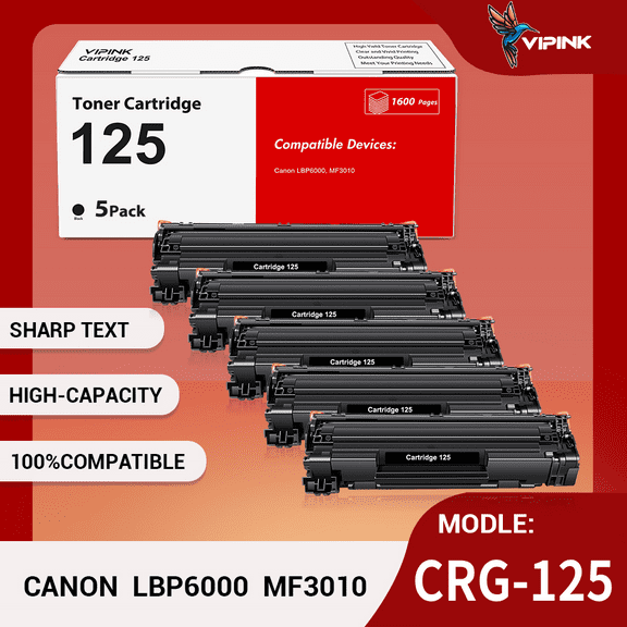 125 CRG-125 Black Toner Cartridge Compatible for Canon Cartridge 125 CRG125 used for Canon Imageclass mf3010 lbp6000 Printer Ink (5-Pack, 3484b001)