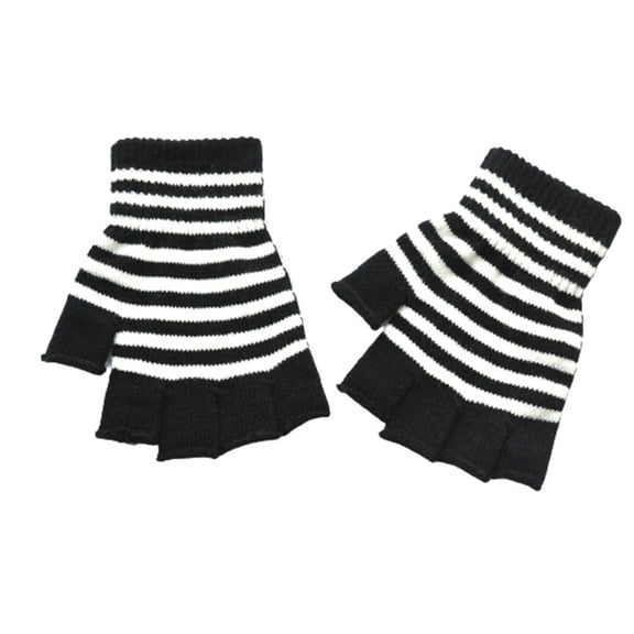 Winter Warm Gloves Stretchy Mittens Adult Knitted Color Matching Half Finger Gloves Knitted Gloves for Cold Weather