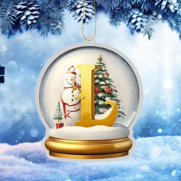Adorno para Coche de Acrílico con 26 Letras de Cristal Amarillo, Colgante para Árbol de Navidad, Decoración Del Hogar