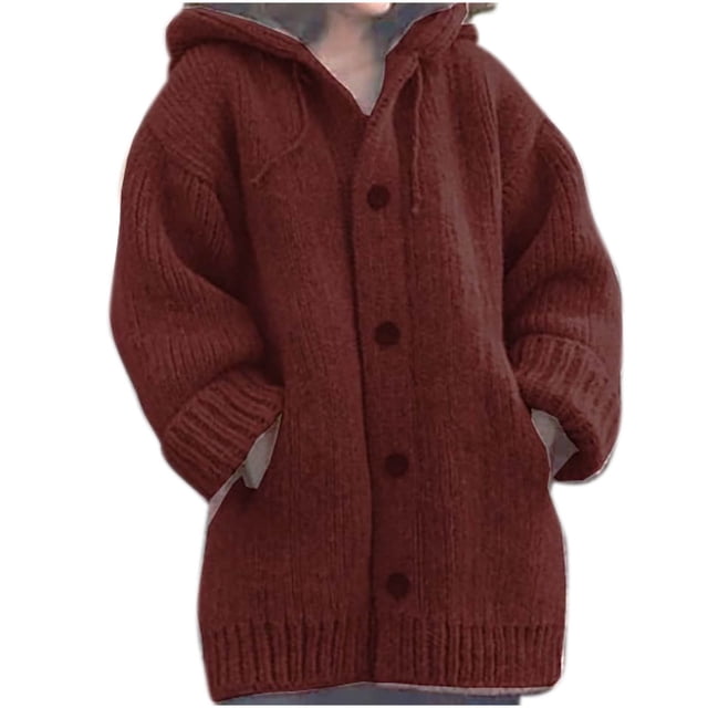 Womens Single-Breasted Cardigan Sweater Solid Loose Open Front Cardigan with Pockets Warm Knit Sweater Cardigan