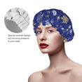 thumbnail image 2 of Kdxio Golden Snowflakes Royal Blue Print Shower Cap for Women,Elastic and Reusable,Double Waterproof Layers Bathing Hat, 2 of 6