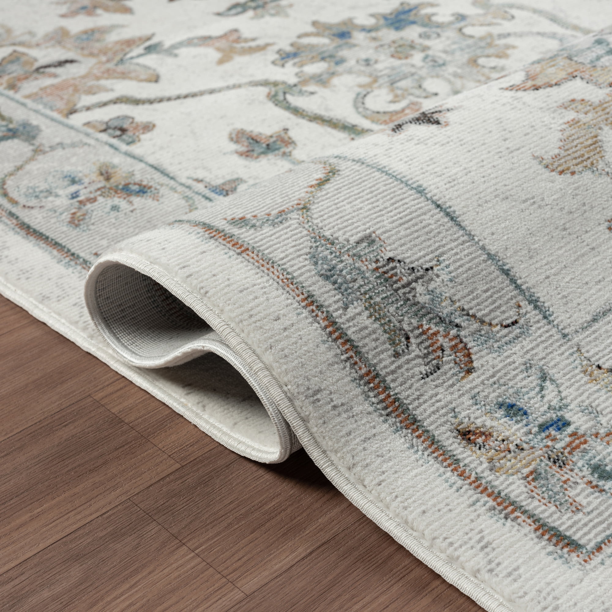 LR Home Ada 2'3" x 8'9" Ivory Bordered Floral Durable Indoor Area Rug