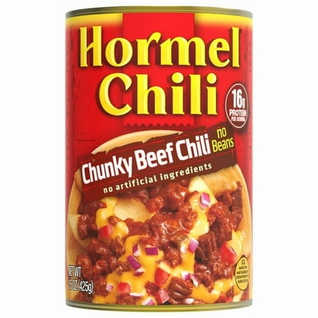 HORMEL Chili Chunky Beef No Beans, Shelf-Stable, 15 oz Steel Can (Pack of 3)