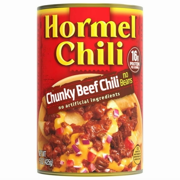 HORMEL Chili Chunky Beef No Beans, Shelf-Stable, 15 oz Steel Can (Pack of 2)