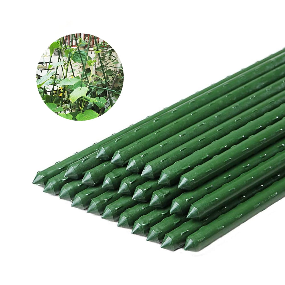 Garden Stakes 48 Inch Plastic Coated Steel Plant Sticks Support For Securing Trees Plants Pack