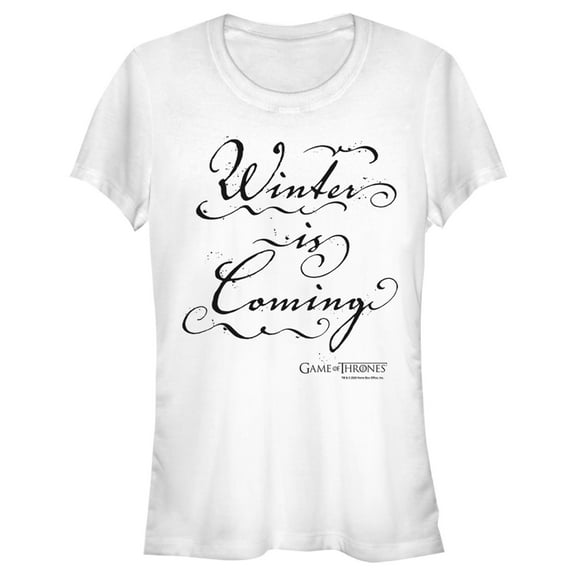 Junior's Game of Thrones Winter is Coming Cursive  Graphic Tee White Small