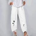 thumbnail image 2 of Women's Elastic Waist Wide Leg Pants Cute Graphic Printed Tulip Hem Cotton Linen Pant with Pockets Winter Loose-Fit Casual Trousers, 2 of 5