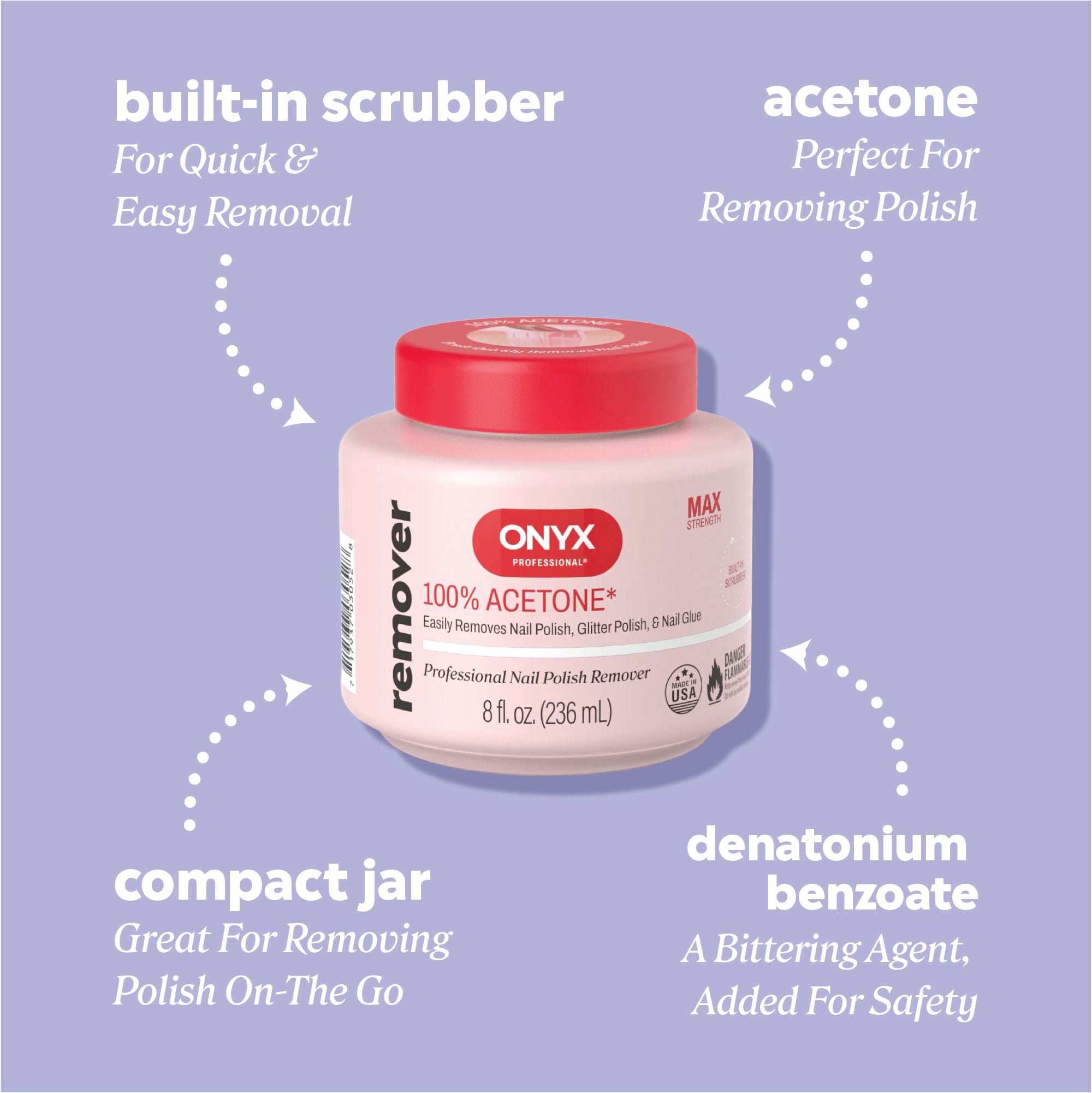 ONYX Professional 100% Acetone* Nail Polish Remover Jar 8 fl oz