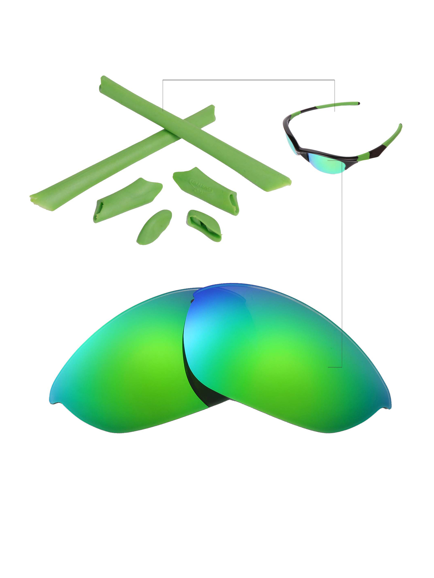 Walleva Emerald Polarized Lenses And Green Rubber Kit For Oakley Half Jacket Sunglasses - image 1 of 5