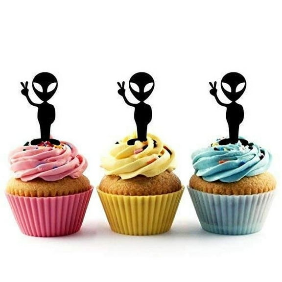 Whimsical Practicality's Friendly Alien Silhouette Acrylic Cupcake Toppers 12 pcs