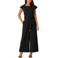thumbnail image 2 of INSPIRE CHIC Women's High Waist Ruflled Short Sleeve Casual Dressy Long Wide Leg Jumpsuits XL Black, 2 of 6