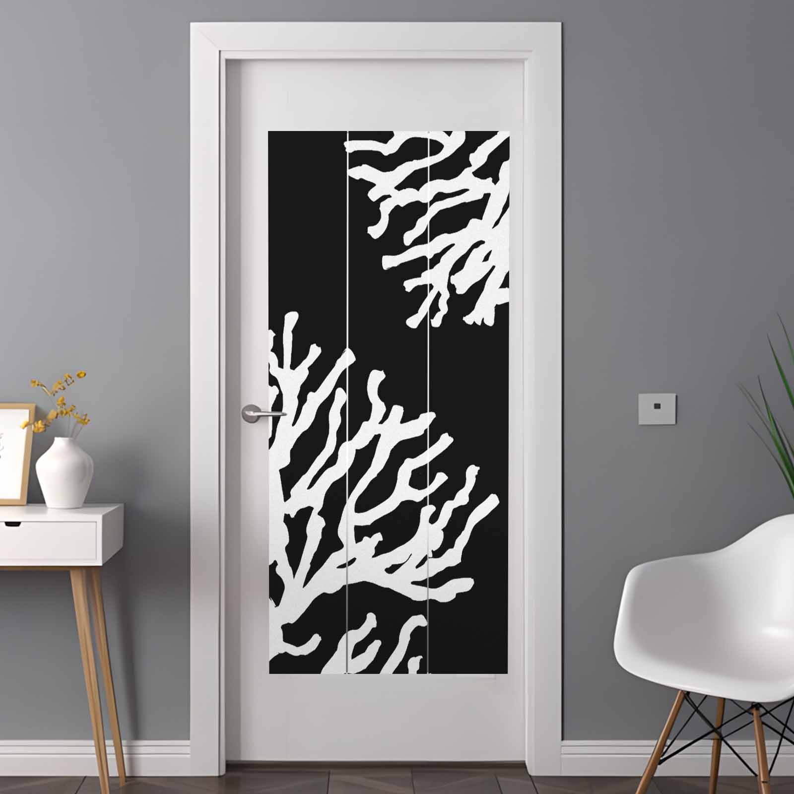 Coral Black Window Privacy Film, Coastal White Ocean Marine Nautical Beach Static Cling UV Sun Blocking Heat Control Window Tint, Non-Adhesive One Way Windows Privacy Cover 35.4''x78.7''