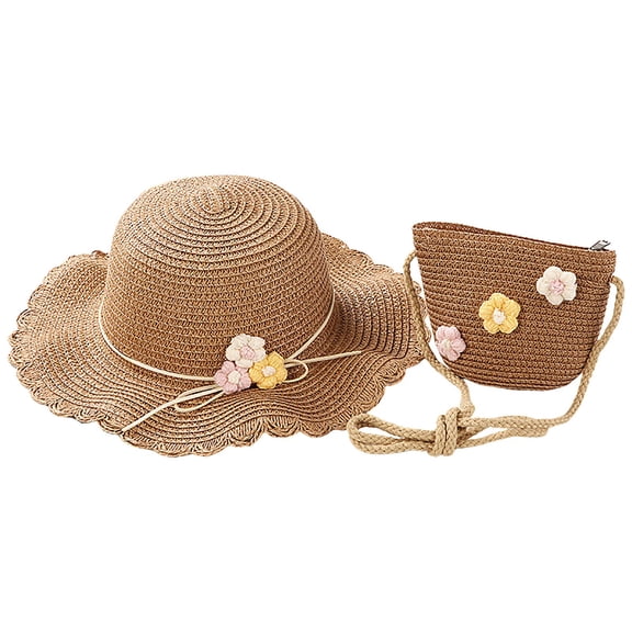 Caqnni Breathable Sun Hat Beach Hat Straw Hat Hat Sun Sunscreen Sunshade Children Flower Straw Beach Girls Bag Kids Hat