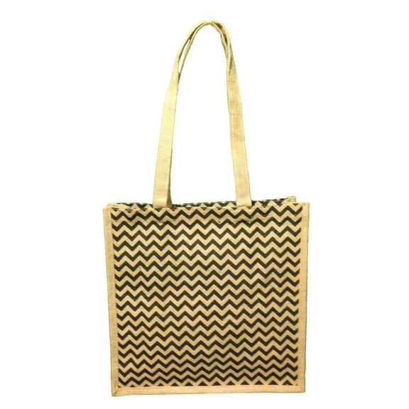 Eco-friendly Chevron Print Natural Coated Jute Beach Bag Tote