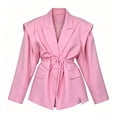 thumbnail image 5 of Hueook Cinched Jacket Baggy Coats Waist Slimming Tie Fall and Winter Waists Thin Loose V neck Coat Woman Pink S, 5 of 5