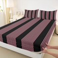 thumbnail image 5 of Castle Fairy Minimalist Thin Vertical Stripe King Sheets 4pcs,Geometric Wide Band Bedding,Pink Black,1 Flat Sheet, 1 Fitted Sheet and 2 Pillowcases, 5 of 7