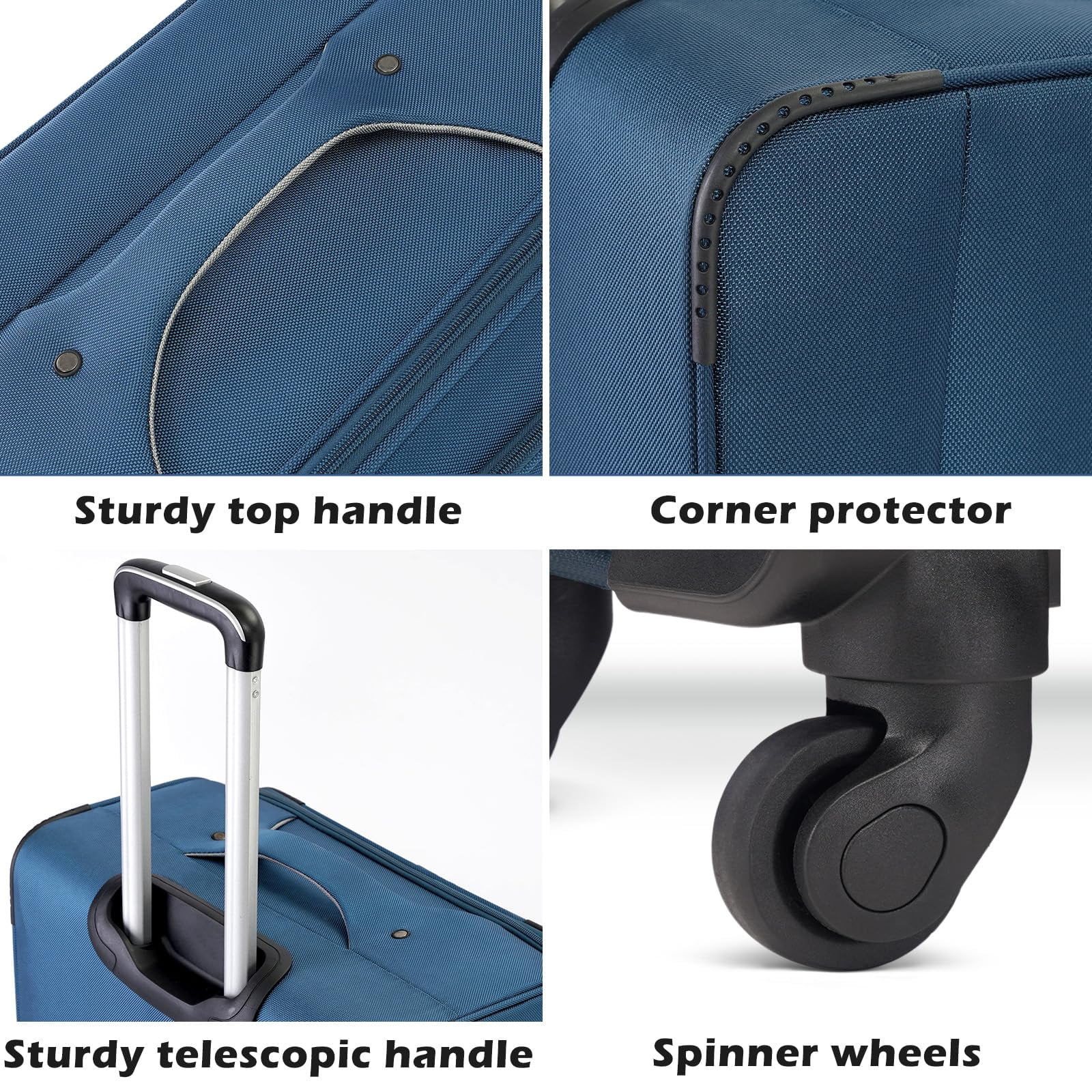 Coolife Luggage 4 Piece Set Suitcase TSA Lock Spinner Softshell lightweight (black+red)