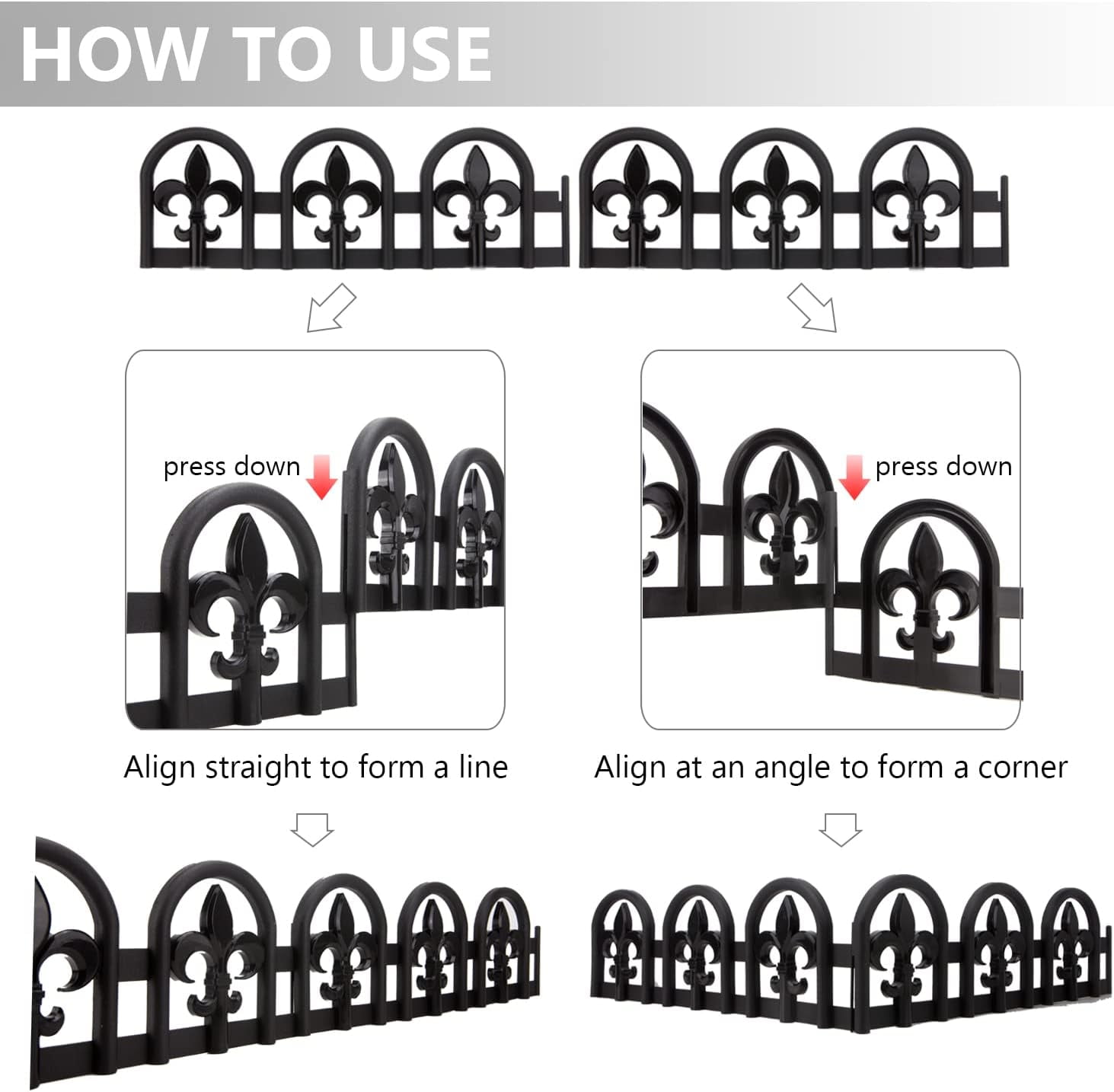 Black Garden Border Edging - 15pcs Decorative Lawn Landscape Panels - 20ft Kit