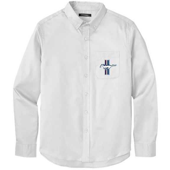 Men's FORD MUSTANG LEGEND LIVES GT CREST Twill Shirt with Pocket, Extra-Small White