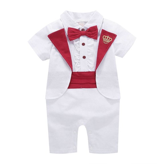 Ydojg Cute Bodysuits For Baby Toddler Boy Gentleman White Shirt Bowtie Tuxedo Onesie Jumpsuit Overall Romper For 3Months To 18Months For 12-18 Months